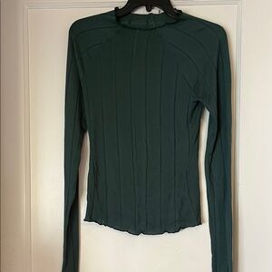 Free People Forest Green Ribbed Blouse